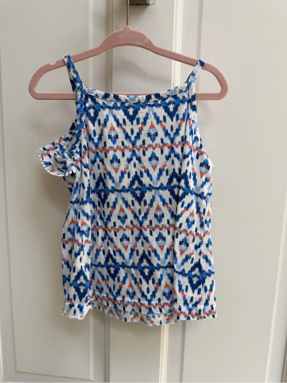 NWOT OshKosh B'gosh 4T Girls Blue White Aztec Printed Ruffle Shirt Blouse